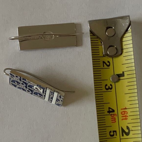 Authentic Christian Dior trotter logo blue white and silver earrings rectangular - Picture 4 of 4
